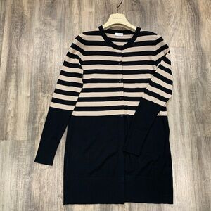 Akris Men's Cardigan in Black and Cream Stripes